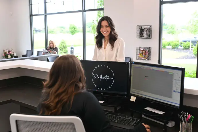 Greeting Patients at Dental Reflections Dublin, top-rated dentist in Dublin, OH